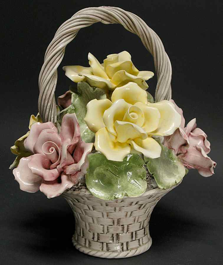 Capodimonte Giftware Basket Of Yellow & Pink Roses - No Box by Capodimonte-1