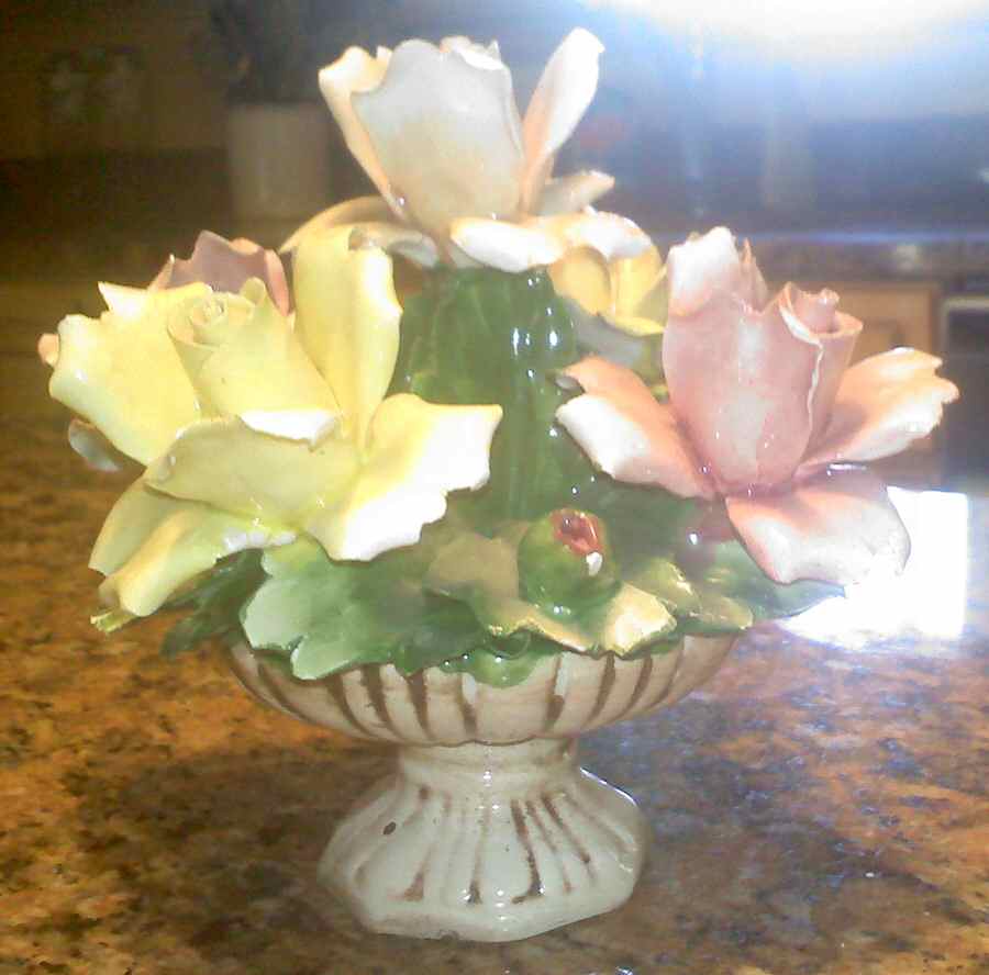 Capodimonte Giftware Yellow & Pink Roses Vase - No Box by Capodimonte-1