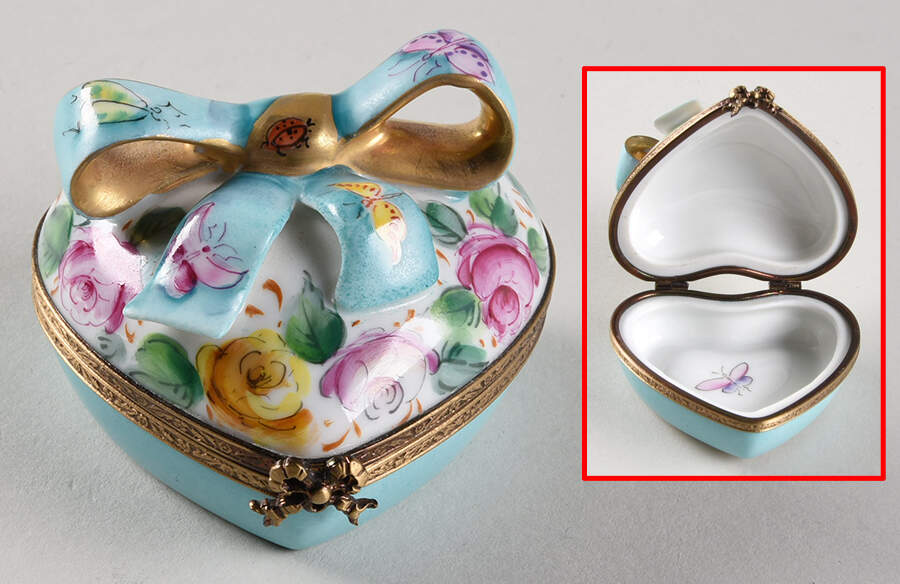 Chamart Exclusives Limoges Box Blue Heart With Bow Floral Design - No Box by Chamart Exclusives-1