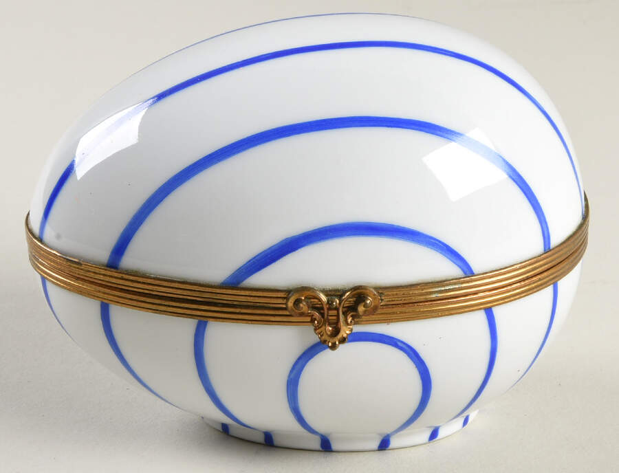 Chamart Exclusives Limoges Box White Egg With Blue Stripes-Large - No Box by Chamart Exclusives-1