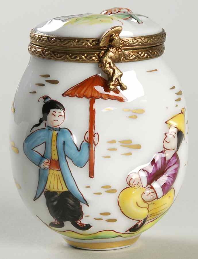 Chamart Exclusives Limoges Box Oval Chinoiserie Pot-White - Boxed by Chamart Exclusives-1
