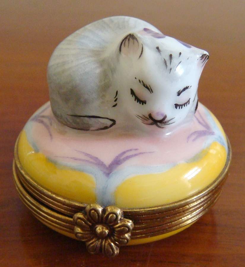 Chamart Exclusives Limoges Box Sleeping Cat On Yellow Pillow - No Box by Chamart Exclusives-1