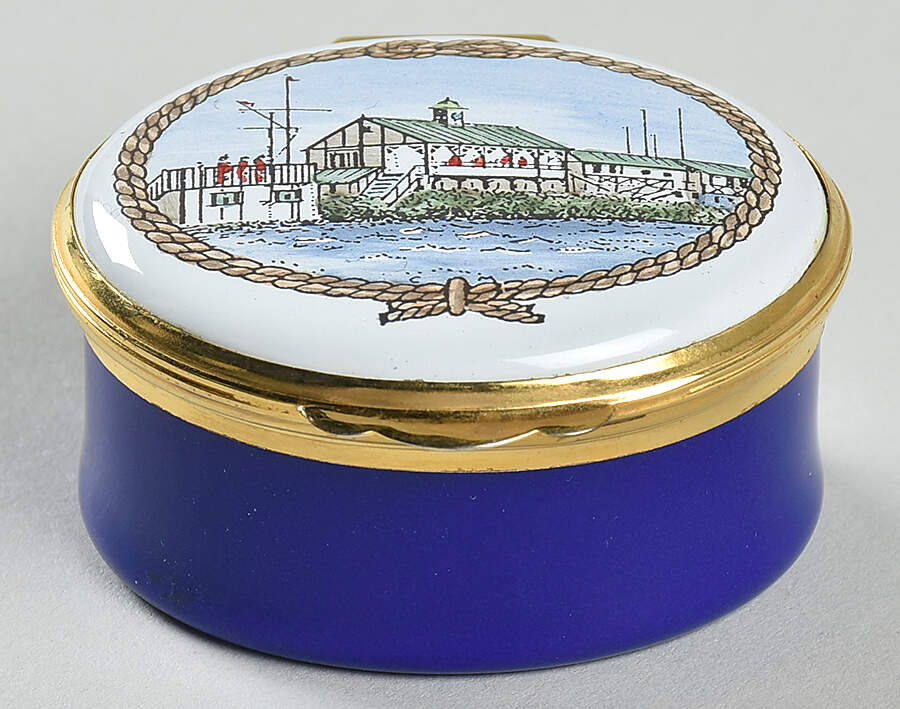 Crummles & Co Enamel Boxes 1886-1986- Wharf Scene - Boxed by Crummles & Co-1