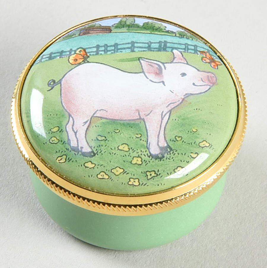Crummles & Co Enamel Boxes Pig With Butterflies - Boxed by Crummles & Co-1