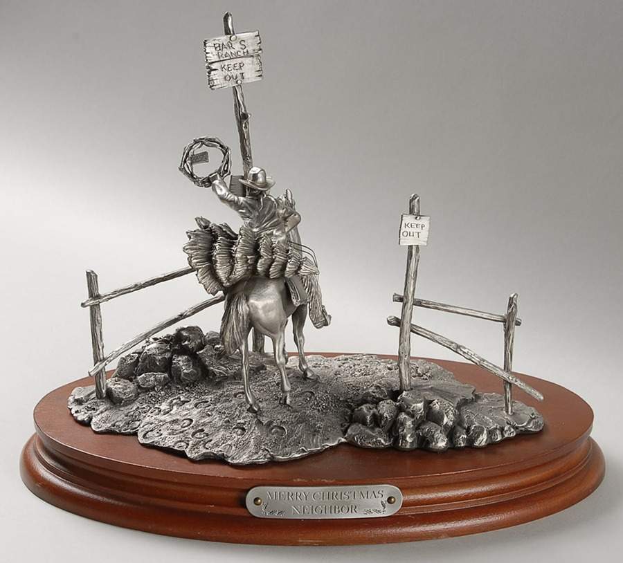 Polland Annual Christmas Figurine Merry Christmas Neighbor - With Box by Chilmark Pewter-1