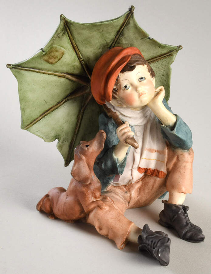 A.G. Capodimonte Figurines Boy W/ Dachshund & Umbrella - No Box by Capodimonte-1