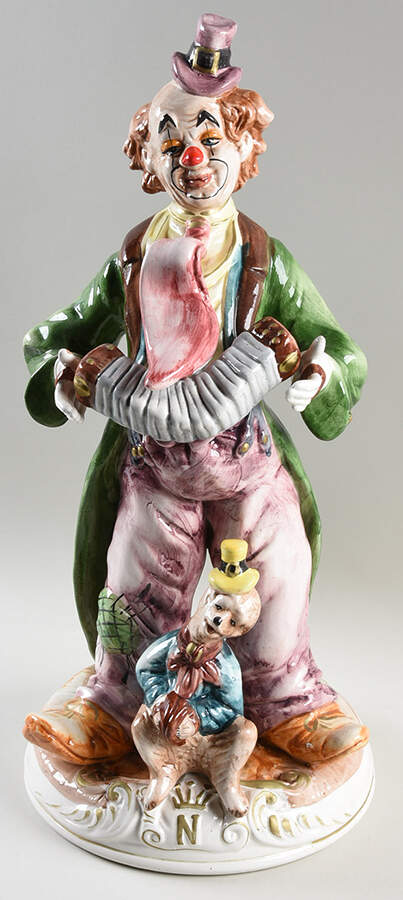 Clown Figurines Clown With Accordion & Monkey - No Box by Capodimonte-1