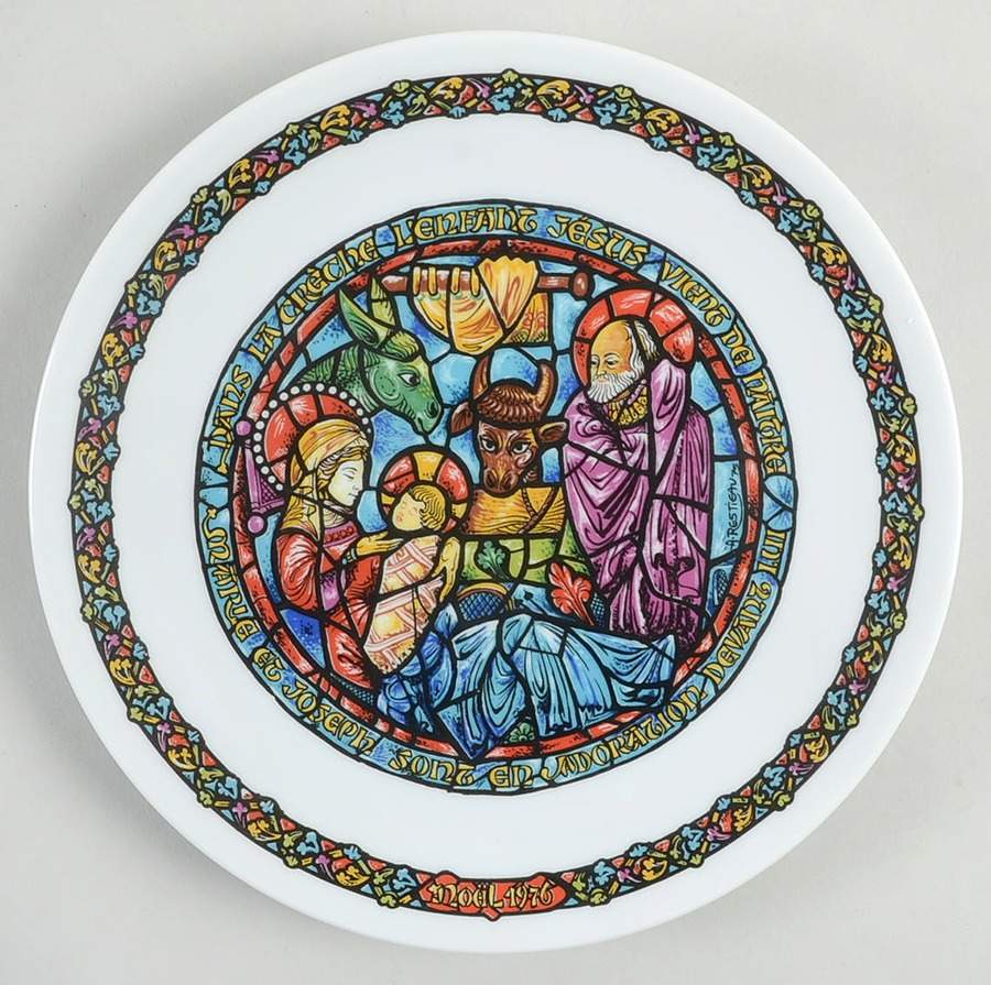 Noel Vitrail-Christmas Plate In The Manger - Boxed by D'Arceau Limoges-1