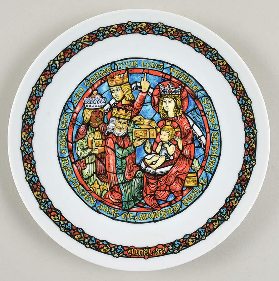 Noel Vitrail-Christmas Plate The Adoration Of Kings - Boxed by D'Arceau Limoges-1