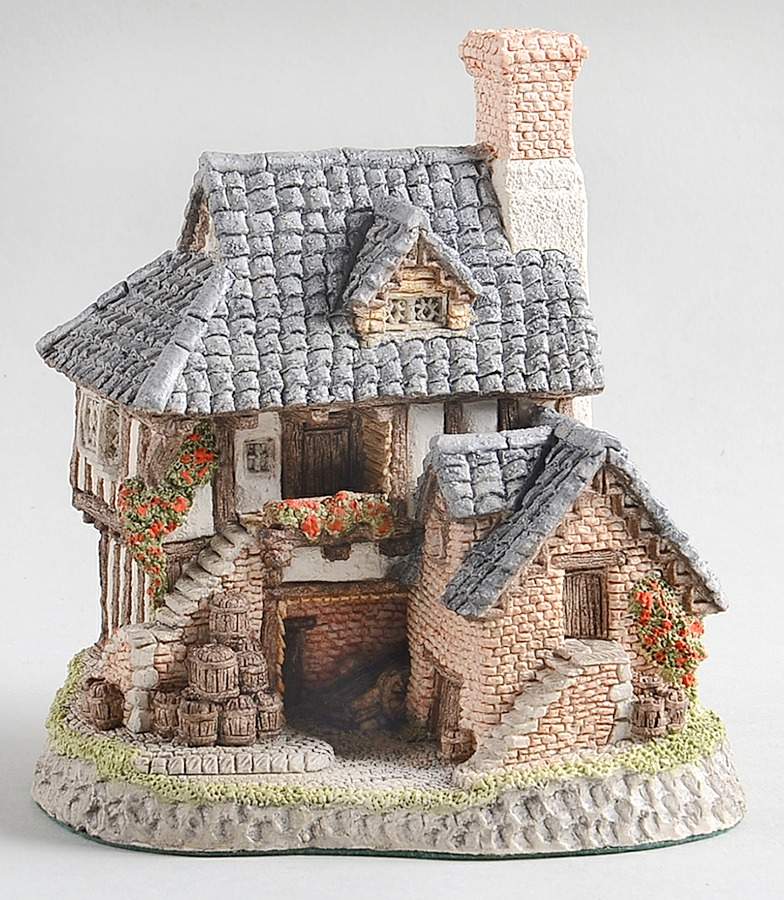 At the Center of the Village Coopers Cottage-Red Flowers-Gray Roof - Boxed by David Winter-1