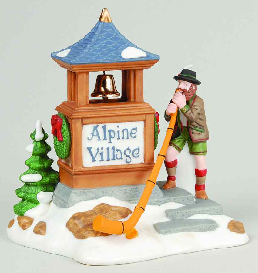 Alpine Village Alpinhorn Player Village Sign - Boxed by Department 56-1