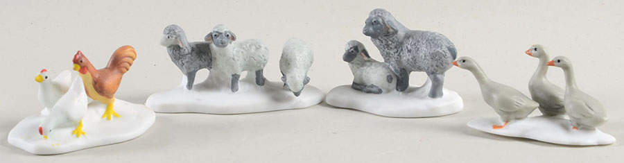 New England Village Farm Animals-Chickens; Sheep; Geese - With Box by Department 56-1