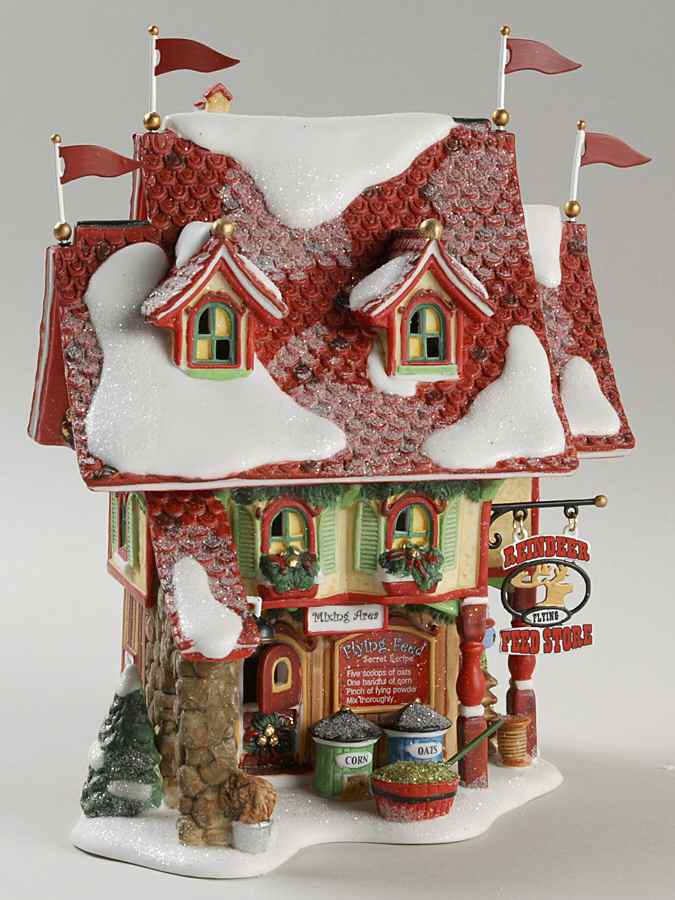 North Pole Village Reindeer Flying Feed Store - Boxed by Department 56-1