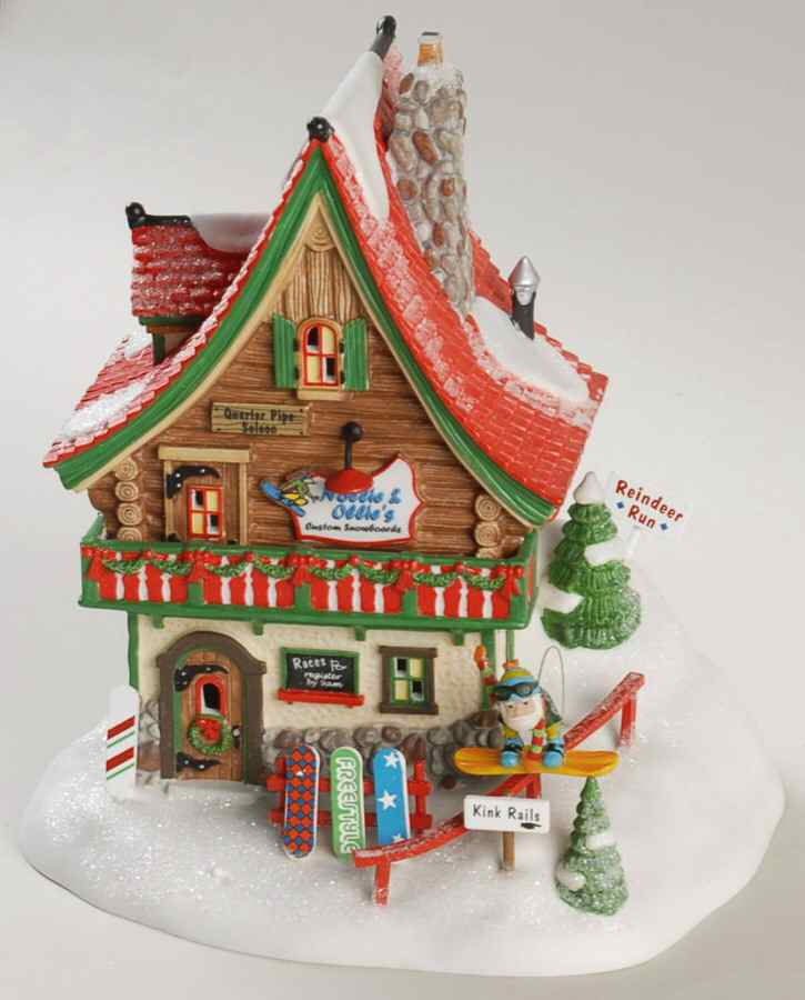 North Pole Village Nollie & Ollies Custom Snowboards - With Box 233 by Department 56-1