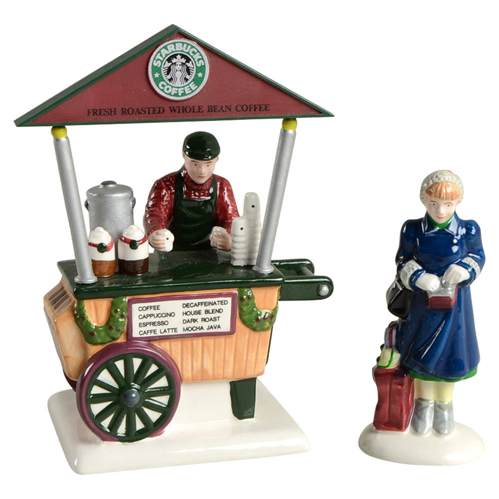 Snow Village Starbucks Coffee Cart-Set Of 2 - No Box by Department 56-1