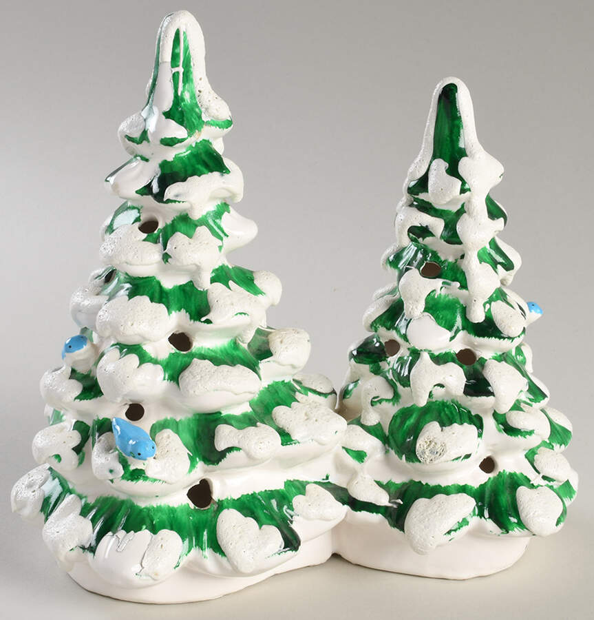 Snow Village Small Double Trees- Blue Birds - With Box Bx 683 by Department 56-1