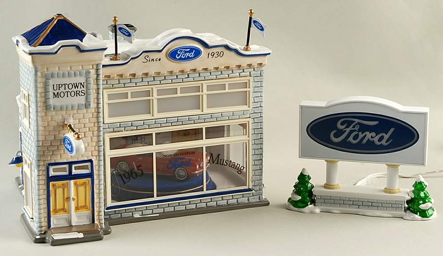 Snow Village Uptown Motors Ford - With Box Bx747 by Department 56-1