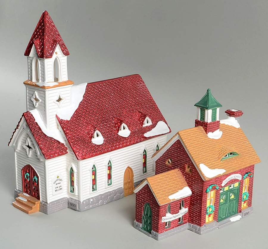 Snow Village Good Shepherd Chapel & Church School-Set - No Box by Department 56-1