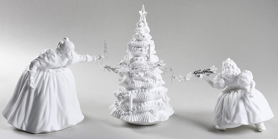 Winter Silhouettes-Porcelain Putting Up The Tree-Set Of 3 - Boxed by Department 56-1