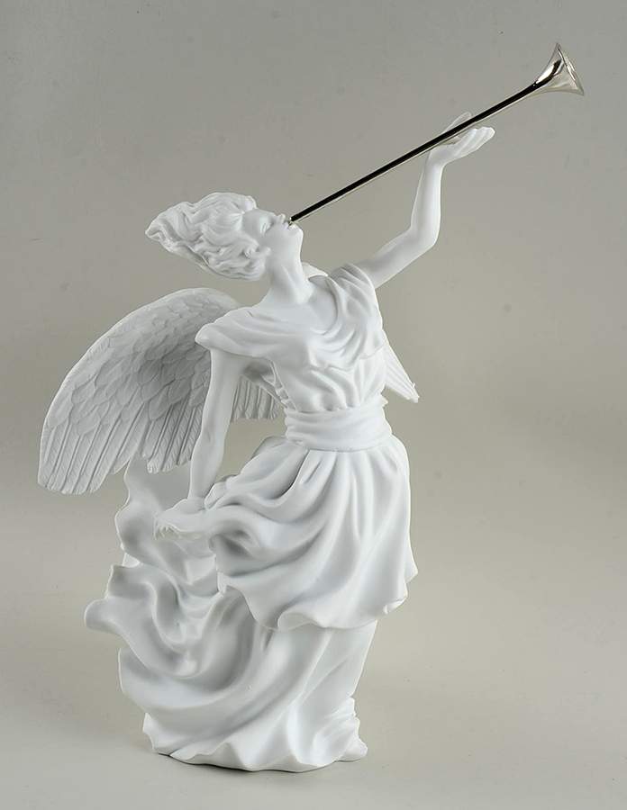 Winter Silhouettes-Porcelain Standing Angel With Horn - Boxed by Department 56-1