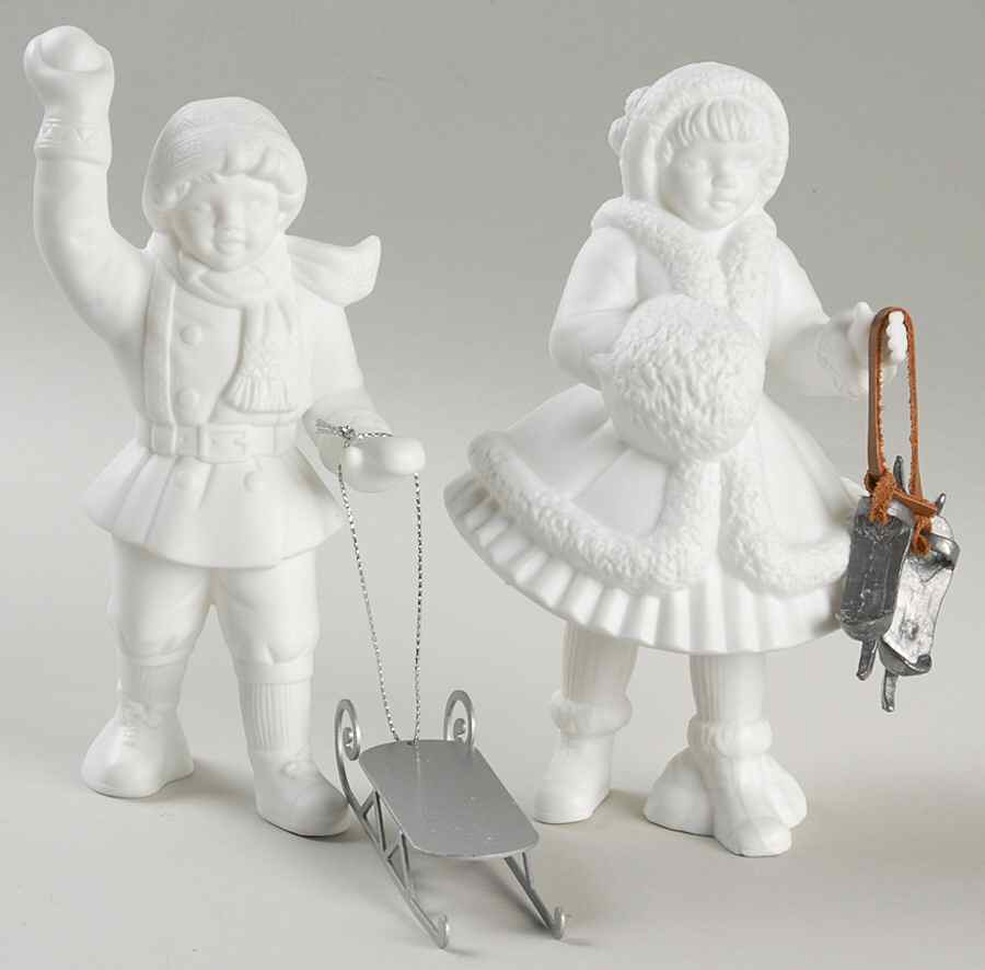 Winter Silhouettes-Porcelain Shiny Skates & New Sled - Boxed by Department 56-1