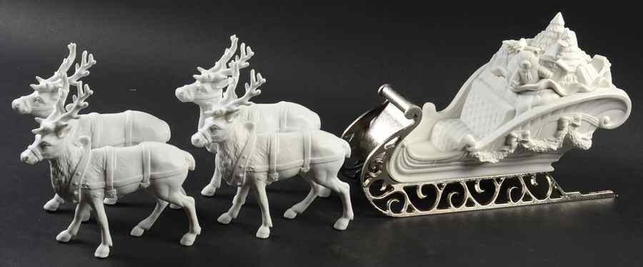 Winter Silhouettes-Porcelain Santa's Sleigh And 4 Reindeer - No Box by Department 56-1