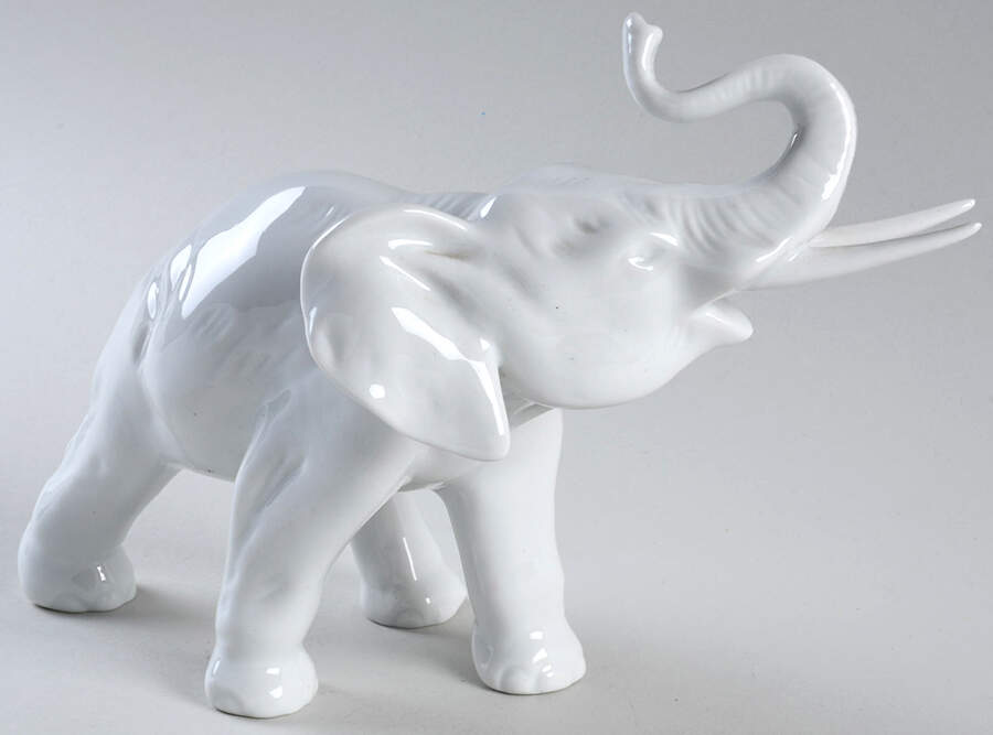 Royal Dux Figurine (Older Mark) Elephant-White - No Box by Royal Dux-1