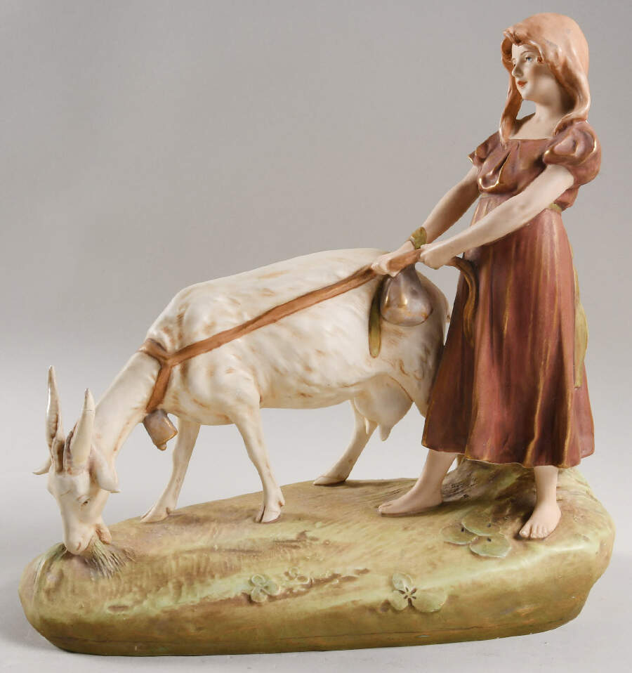 Royal Dux Figurine (Older Mark) Girl With Goat - No Box by Royal Dux-1