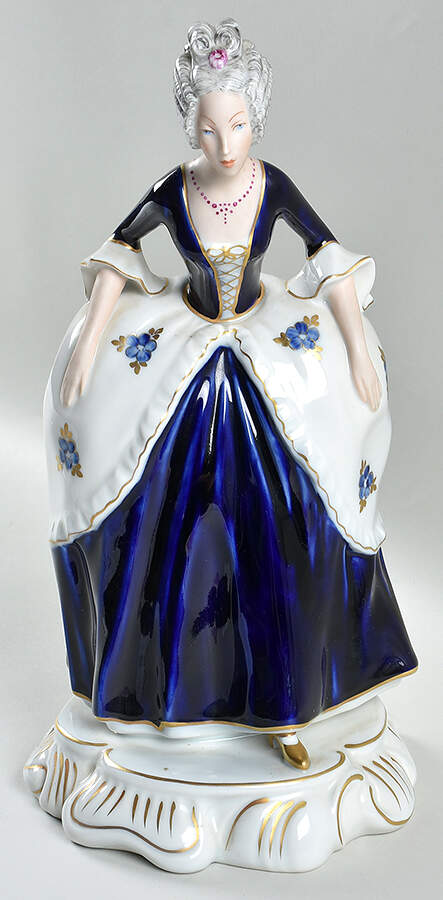 Royal Dux Figurine (Older Mark) Lady In Blue Dress W/ Wig - No Box by Royal Dux-1