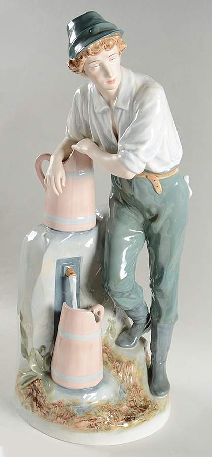 Royal Dux Figurine (Older Mark) Boy At Water Fountain - No Box by Royal Dux-1