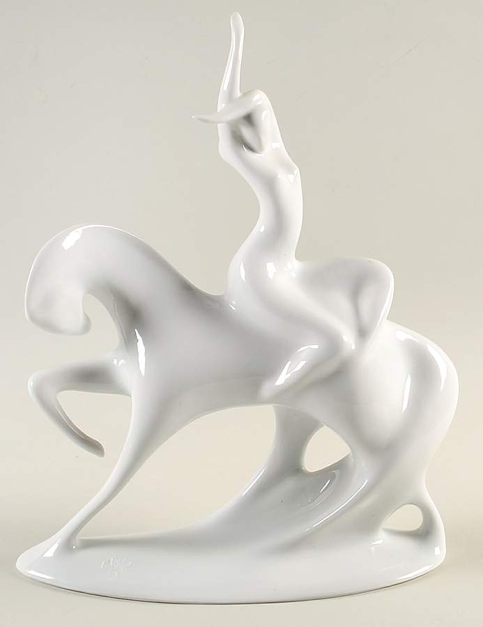 Royal Dux Figurine (Older Mark) Girl On Horseback-White - No Box by Royal Dux-1