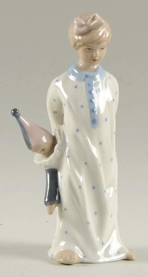 Royal Dux Figurine (Older Mark) Girl In Nightgown With Clown - No Box by Royal Dux-1