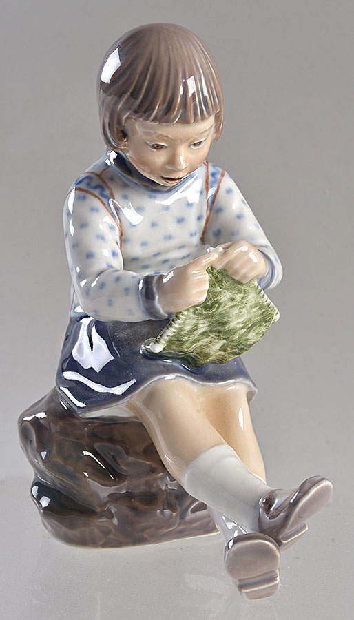 Dahl Jensen Figurine Girl Knitting - No Box by Dahl-Jensen-1