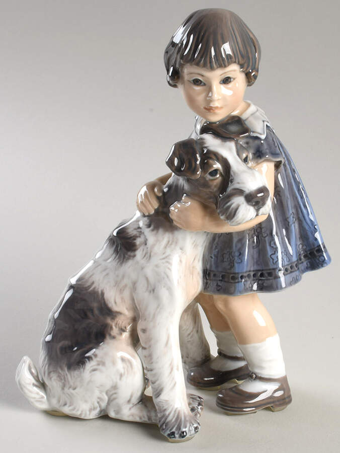Dahl Jensen Figurine Girl Hugging Terrier - No Box by Dahl-Jensen-1