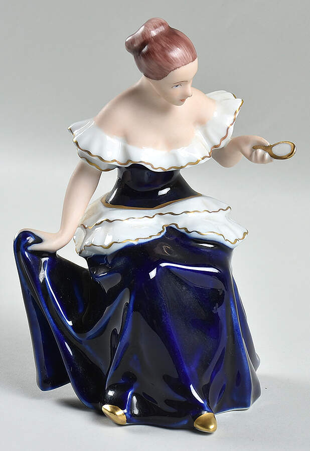 Royal Dux Figurine #2(Newer) Lady With Mirror-Blue Dress - No Box by Royal Dux-1