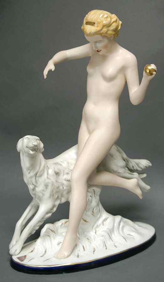 Royal Dux Figurine #2(Newer) Nude Running With Dog - No Box by Royal Dux-1