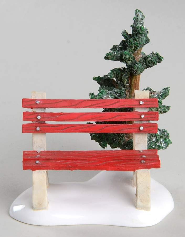 General Village Accessories Park Bench-Red With Tree - With Box Bx372 by Department 56-1