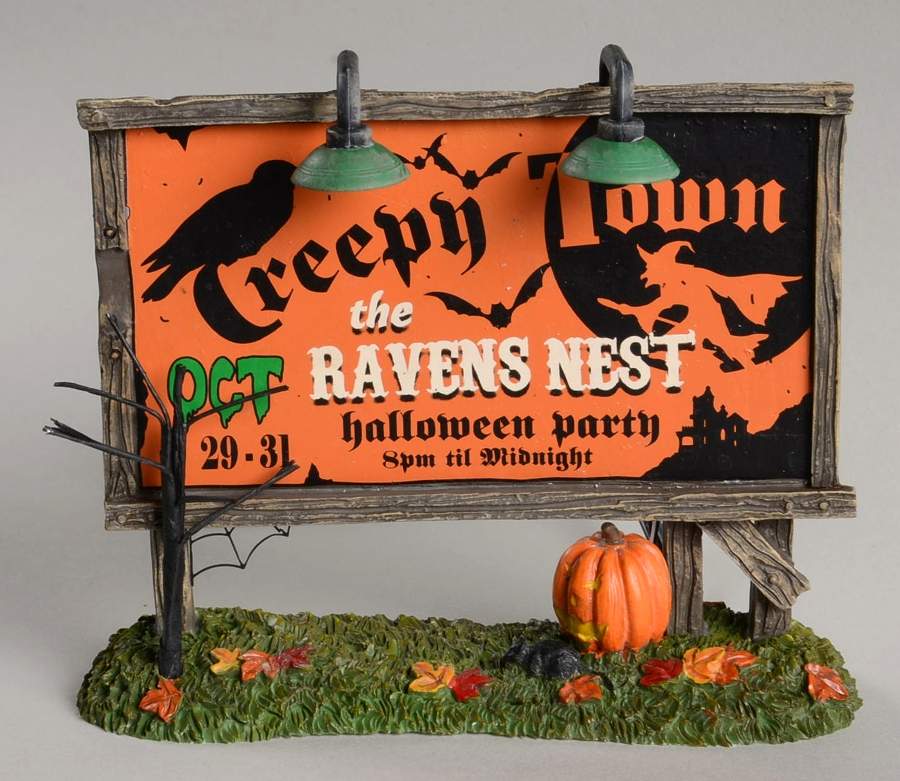 Snow Village Halloween Creepy Town Lit Billboard - Boxed by Department 56-1