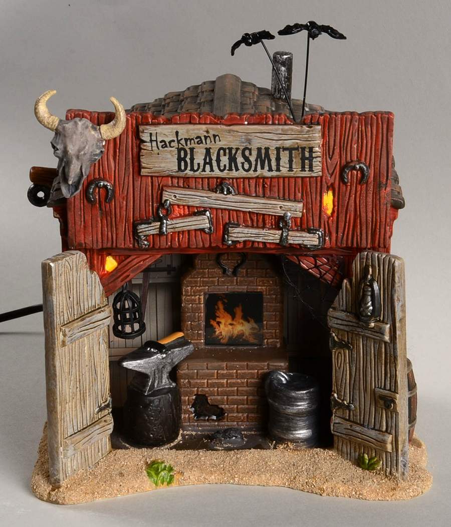 Haunted Rails - Snow Village Halloween Hackmann's Blacksmith Shop - No Box by Department 56-1