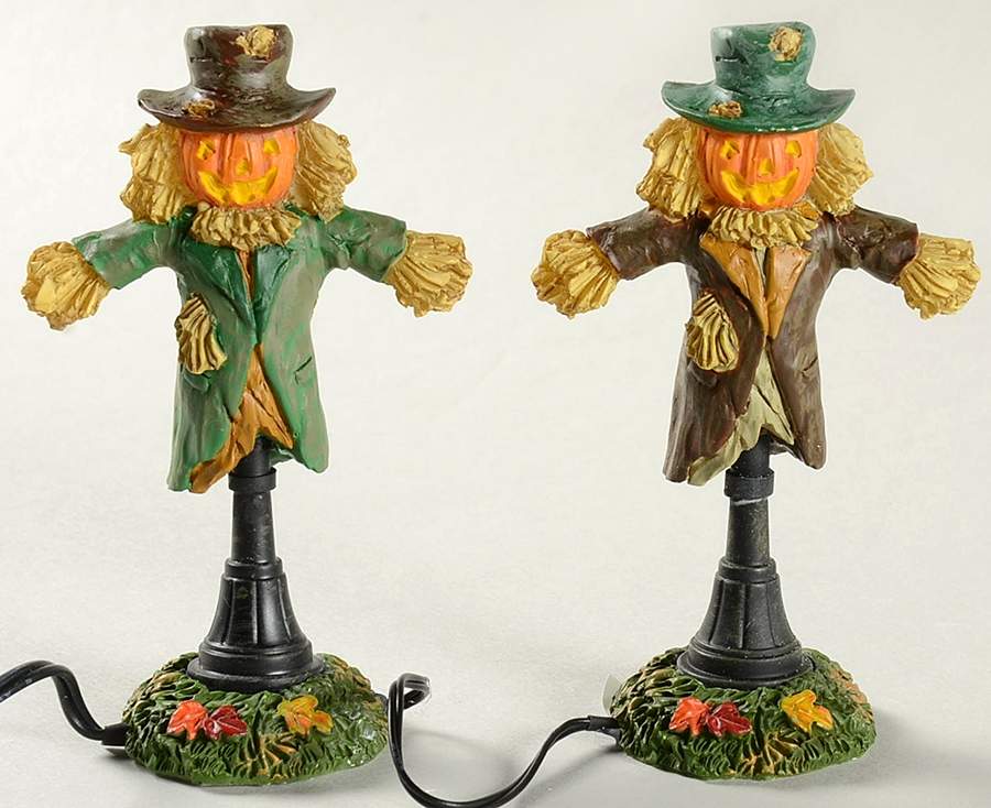 Snow Village Halloween Lit Scarecrow Lamps, Set Of 2 - Boxed by Department 56-1