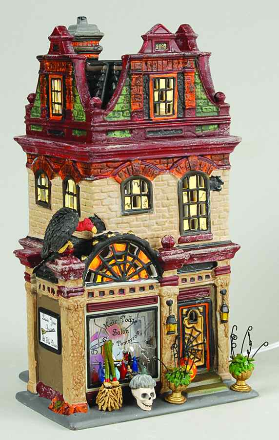 Snow Village Halloween Hair Today Gone Tomorrow Salon - No Box by Department 56-1