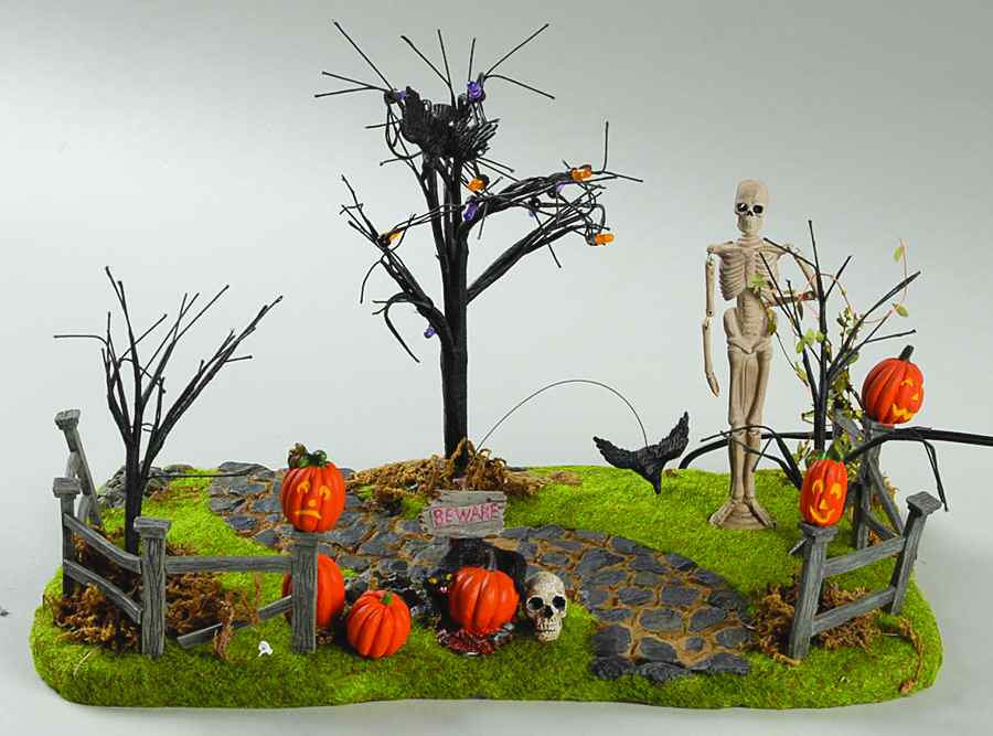 Snow Village Halloween Creepy Lighted Front Yard - No Box by Department 56-1