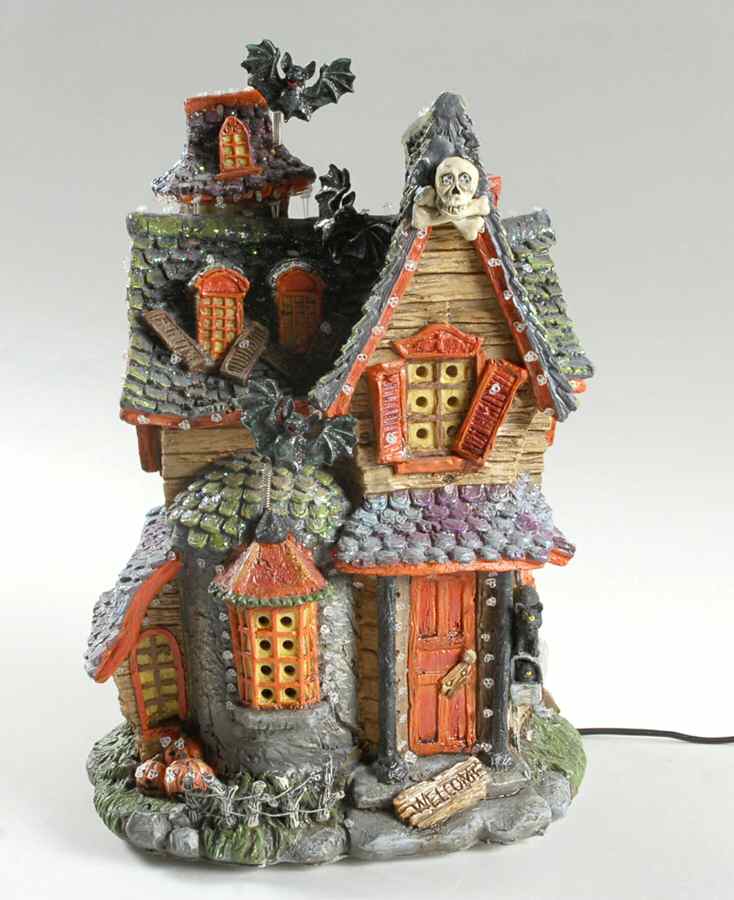 Snow Village Halloween Haunted House W/ Fiber Optic Light - Boxed by Department 56-1
