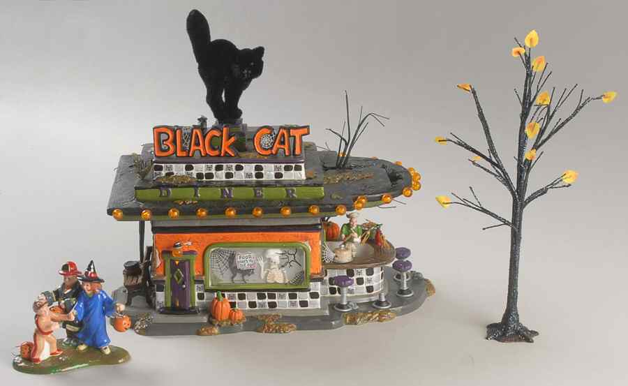 Snow Village Halloween Black Cat Diner-Set Of 4 - Boxed by Department 56-1