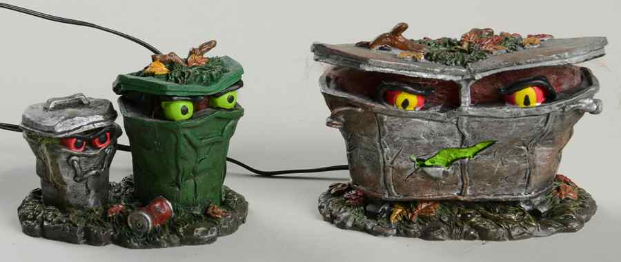 Snow Village Halloween Spooky Trash Cans - Boxed by Department 56-1