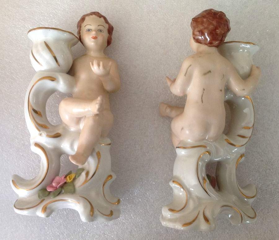 Dresden Giftware Cherub Candleholders-Pair - No Box by Dresden (German)-1