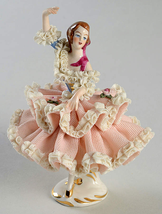 Dresden Figurines Lady Dancer-One Hand Up - No Box by Dresden (German)-1