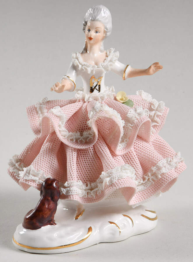 Dresden Figurines Lady W/ Dog - No Box by Dresden (German)-1