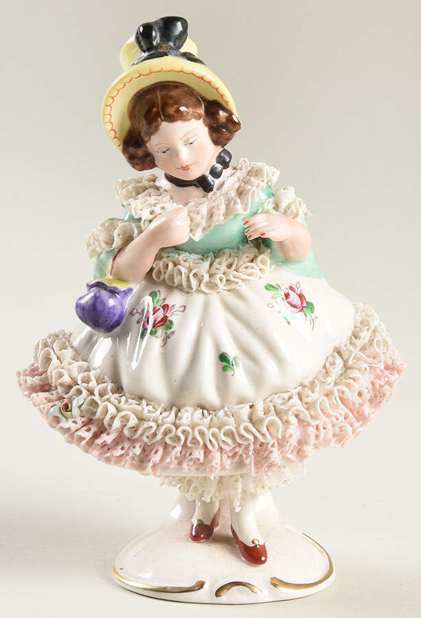 Dresden Figurines Girl With Yellow Hat - No Box by Dresden (German)-1