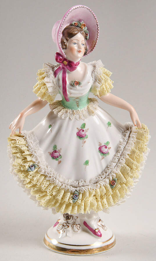 Dresden Figurines Girl With Pink Bonnet - No Box by Dresden (German)-1